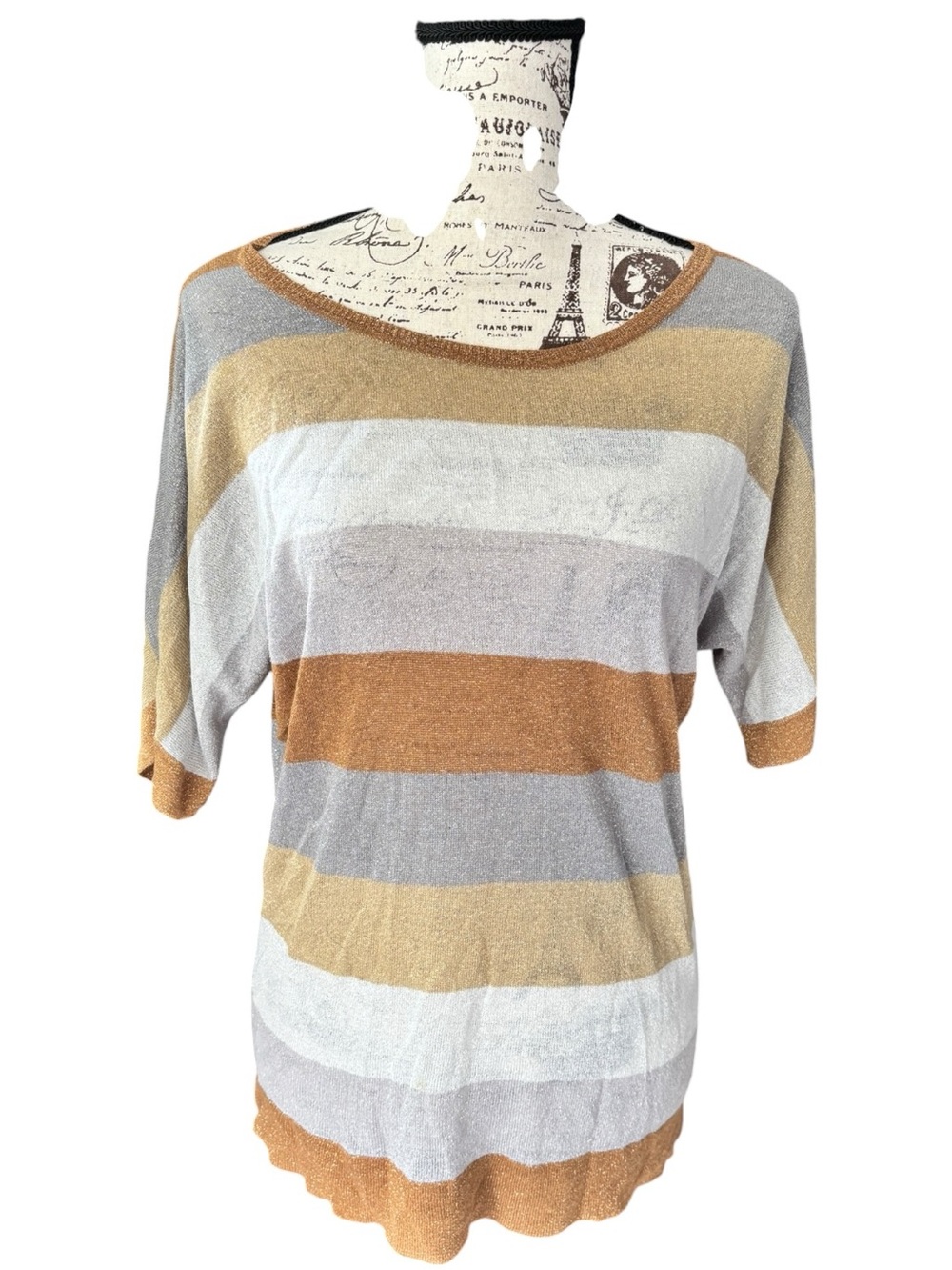 The Limited Striped Knit Top | Metallic Gold & Gray | Size S